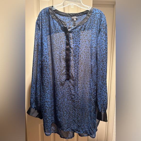 Jessica Simpson Flowy Long Sleeved Leopard Blouse Sexy Sheer Size 2X Plus Size - Picture 1 of 6